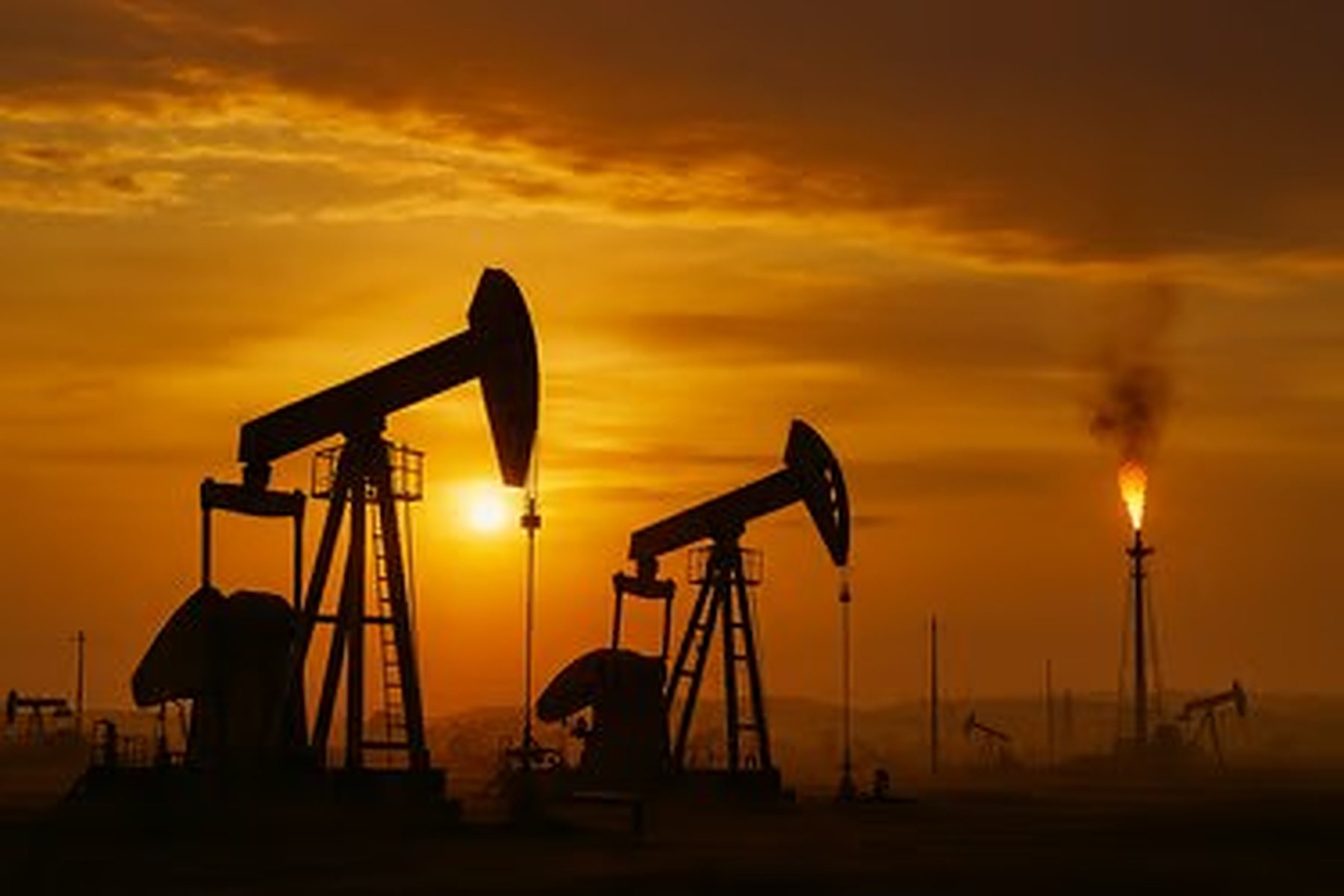 Oil pump jacks at sunset