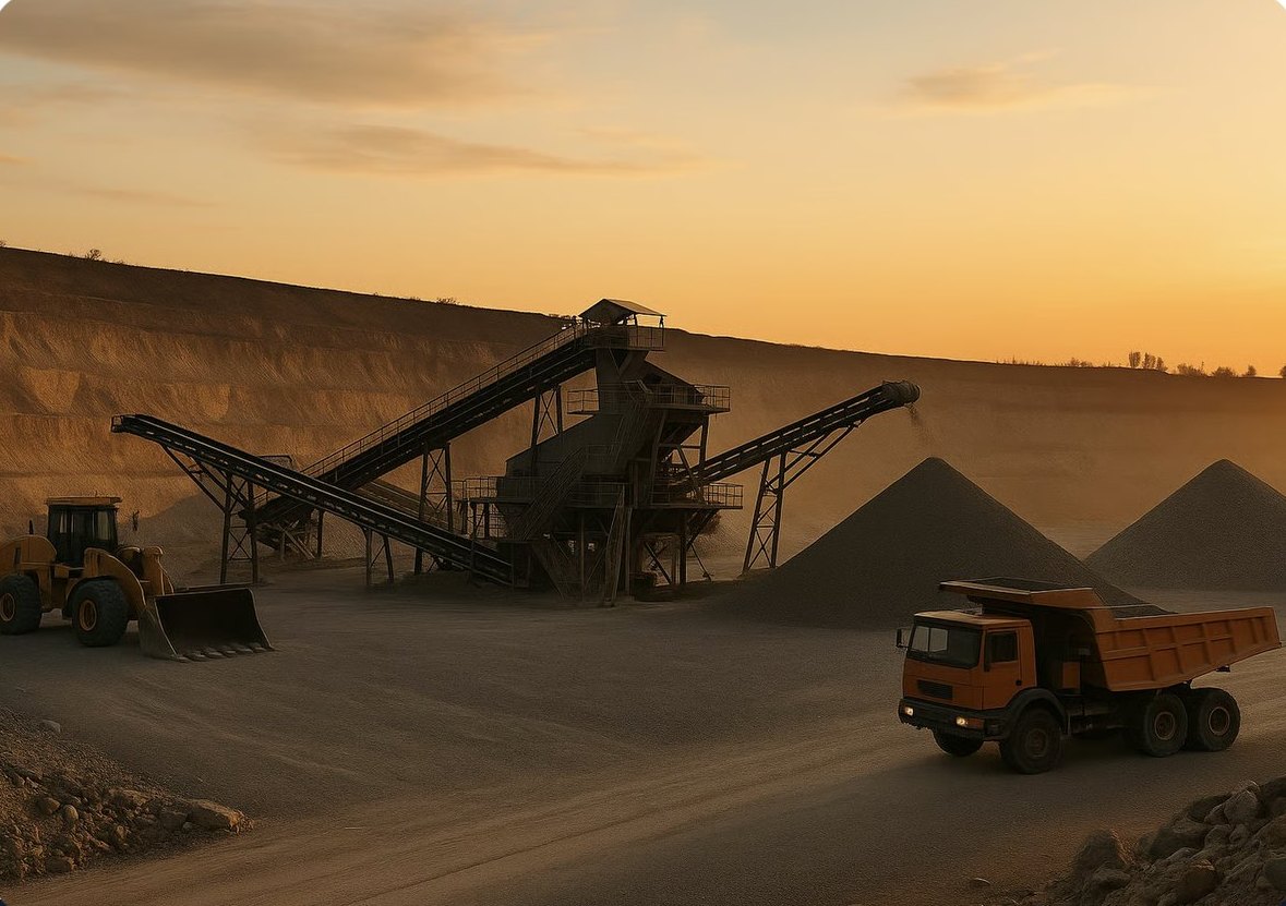 Open-pit mine with crushing plant and haul truck