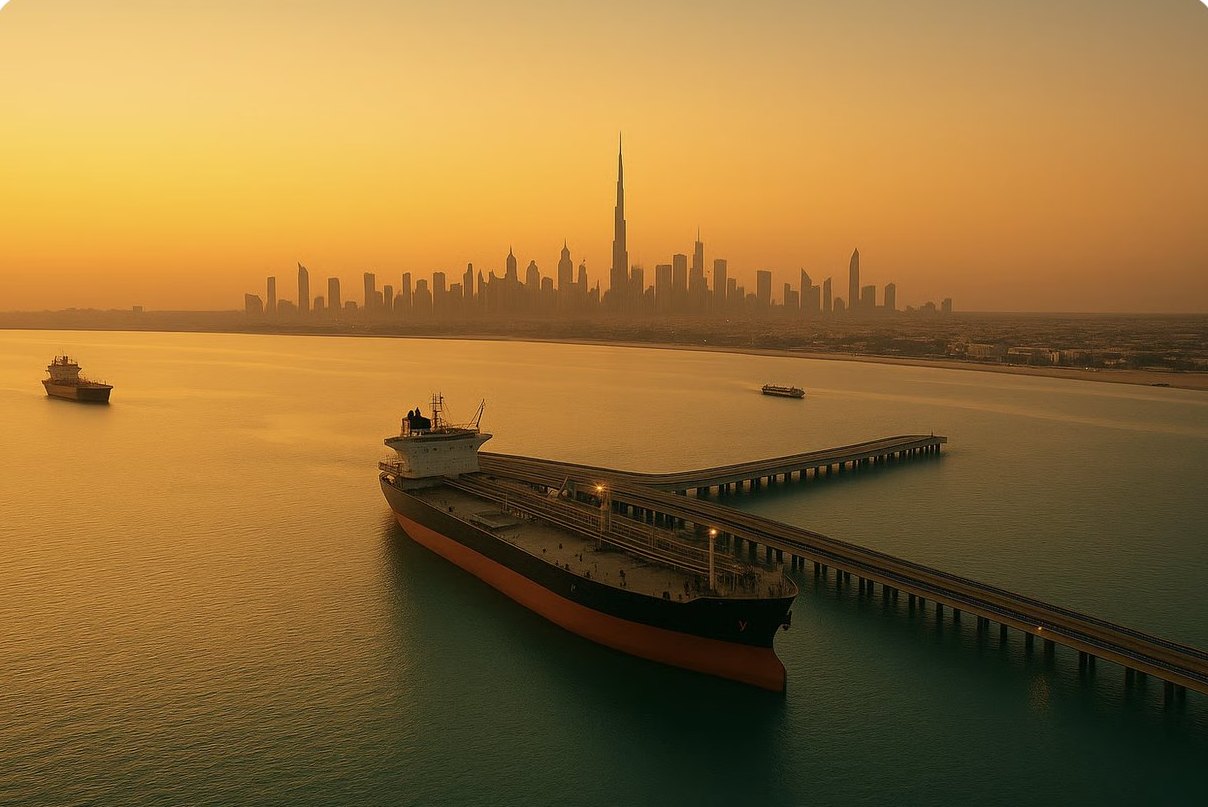 Crude oil tanker at a jetty off Dubai